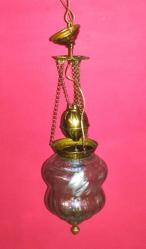 14593-MUHTEŞEM GÜZELLİKDE ANTİKA PİRİNÇ DÖNEM CAMLI ASANSÖRLÜ AVİZE