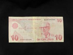 9. Emisyon 10 Türk Lirası 5. Tertip E046 000498 Düşük Seri No Sahip Banknot ÇOİ
