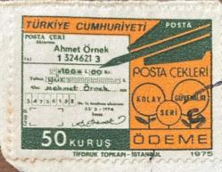 Mektup Zarfından Kesilmiş  / Postadan Geçmiş Pul Filateli - Damgalı - POSTA ÇEKLERİ , 50 KURUŞ - Türkiye Cumhuriyeti - Turkish Stamp