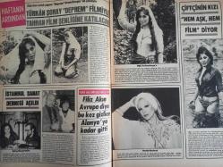 Pazar Haftalık Aktüalite Sinema Tiyatro Müzik ve Magazin Dergisi - 1976 Yılı - Sayı:1047 - Piraye Uzun - Prenses Banu - Türkan Şoray ''Deprem'' filmiyle Tahran Film Şenliğine katılacak - Ayla Akıncı - Tuncay Erana - Filiz Akın Avrupa diye bu kez gizlice Alanya'ya kadar gitti - Seyhan Gümüş çiftçinin kızı ''hem aşk, hem film'' diyor - Romalı Perihan, kendini Avrupalı artistlerden de büyük görmeye başladı: ''Raquel Welch de kimmiş!'' - Ayla Algan çocuğunu büyütüyor - ''Annelik rol yapmaktan daha zor'' - Deniz Erkanat: ''İzmir'de bana oyun oynadılar'' diyor - Fatma Girik ağır basınca ''kadın hamlet'' filmi ''intikam meleği'' oldu - Perihan Ateş'in Almanya'daki gizli nişanlısı ortaya çıktı - Seher Şeniz dansözlerin tümüne meydan okudu - Nesrin Topkapı - Alev Altın İzmir'de şarkı söylemek isterken kendini pavyonda buldu - Alev Sezer - Şeyda Senem - Ceyda Karahan - Tülin Yaprak - Müjde Ar da şarkıcılığa ''evet'' dedi - Kocasından ayrılan Gülay Alp, ortaya çıktı - Gülay Alp - Tam Takım Dergi