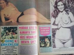 Pazar Haftalık Aktüalite Sinema Tiyatro Müzik ve Magazin Dergisi - 1976 Yılı - Sayı:1047 - Piraye Uzun - Prenses Banu - Türkan Şoray ''Deprem'' filmiyle Tahran Film Şenliğine katılacak - Ayla Akıncı - Tuncay Erana - Filiz Akın Avrupa diye bu kez gizlice Alanya'ya kadar gitti - Seyhan Gümüş çiftçinin kızı ''hem aşk, hem film'' diyor - Romalı Perihan, kendini Avrupalı artistlerden de büyük görmeye başladı: ''Raquel Welch de kimmiş!'' - Ayla Algan çocuğunu büyütüyor - ''Annelik rol yapmaktan daha zor'' - Deniz Erkanat: ''İzmir'de bana oyun oynadılar'' diyor - Fatma Girik ağır basınca ''kadın hamlet'' filmi ''intikam meleği'' oldu - Perihan Ateş'in Almanya'daki gizli nişanlısı ortaya çıktı - Seher Şeniz dansözlerin tümüne meydan okudu - Nesrin Topkapı - Alev Altın İzmir'de şarkı söylemek isterken kendini pavyonda buldu - Alev Sezer - Şeyda Senem - Ceyda Karahan - Tülin Yaprak - Müjde Ar da şarkıcılığa ''evet'' dedi - Kocasından ayrılan Gülay Alp, ortaya çıktı - Gülay Alp - Tam Takım Dergi