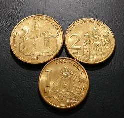 Sırbistan 1-2-5 Dinar 2019 Lotu Çil Yabancı Madeni Para Koleksiyon / 1.800