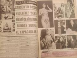 Pazar Haftalık Aktüalite Sinema Tiyatro Müzik ve Magazin Dergisi - 1976 Yılı - Sayı:1015 - Türkan Şoray - Margit Selly - Yeşilçam'da panik! Sansür 25 Seks Filmini Yasakladı - Melih Gülgen - Mine Mutlu - Kazım Kartak - Temel Gürsu - Ceyda Karahan - Yalçın Gülhan - Meral Deniz - Mine Şah - Elif Pektaş - Ünsal Emre - Leyla Şahin - Hadi Çaman - Arzu Okay - Feri Cansel - Arzu Okay - Ali Poyrazoğlu - Nezmi Özer - Mecdet Erdur - Mete İnselel - Gündüz Akar - Nami Dilbaz - Senar Seven, çırılçıplak soyunduğu ve seviştiği filmlerini ne yapacak? - Kıskanç sevgilisi Özden Yüce'nin füze göğüslerini kırık vazo ile acımadan doğradı - Melih Gülgen , Mine Mutlu ve aşka devam - Geçirdiği kaza, Melek Görgün'e hız verdi - Füsun Önal - Selda - Emel Sayın - Yusuf Sezer - Nazan Şoray - Fatma Belgen - Oya Peri - Ünsal Emre - Romina Terry - Melek Görgün - Sonunda Nükhet Duru abayı menajerine yaktı - Funda Balcı bir çiçekten öbürüne koşuyor - Nesrin Topkapı bu kez de iddialı - Tam Takım Dergi