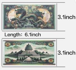 Altın Ejderha 100 Kentilyon Dolar Hatıra Para, Seri Numaralı ve  kontrol jelatin bantlıdır. Mor ışık altında gizli desenler gözükür.