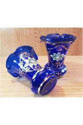 Osmanlı Dönemi Antika Mineli Çift Bohem Cam Vazolar...