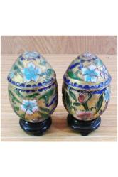 Antika Cloisonne Mineli Çift Yumurta Kutular