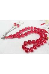 Işıltılı Nar Pembe Ateşi Sıkma Kehribar 33 Lük Tesbih......10mm