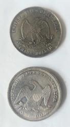 MADENİ PARA: United States of America, CC Damgalı, 1848 ve 1875 Tarihli, Gümüş Kaplama [2 ADET, 1922 REPLİKA]
