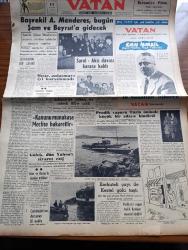 Vatan Gazetesi - 14 Ocak 1955 - Ahmet Emin Yalman Köşe Yazısı - Başvekil Adnan Menderes Bugün Şam Ve Beyrut'a Gidecek - Mükerrem Sarol Ve Akis Davası Karara Kaldı - Mısır Türkiye Irak İttifakını İyi Karşılamadı - Nihat Erim Ve Cemil Sait Barlas İle Yapılan Mülakat - Pendik Vapuru Tuzla Önünde Küçük Bir Adaya Bindirdi - Manhattan'da Üç Oda Yazan Simenon Yazı Dizisi - Profesör Von Karman Dün Roket Mevzuunda Konferans Verdi - Merhum Orgeneral Şükrü Kanatlı Anılacak - Kraliçe Elizabeth Saatini Kaybetti - Mısır'da Kumar Yasak Edildi - Haydarpaşa Adapazarı Arasında Motorlu Tren İşleyecek - Konuşan Makine İmal Edildi - Fernandel İlk Defa Bir Dramda Rol Almıştı - Sir Julius Levy'nin Yükselişi Yazan Daphne Du Maurier Yazı Dizisi - Fransa'nın 600 Senelik Değirmenleri Çöküyor - Türkiye Macaristan Güreş Karşılaşması Yarın Yapılıyor - Yunanlı Boksör Lambidis İle Garbis Karşılaşıyor - Bulmaca - Ankara İstanbul İzmir Radyosu Programı - Necip Bey Diş Macunu - Kısa İlanlar