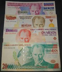 Efemera - 7.EMİSYON 1.000.000-5.000.000-10.000.000-20.000.000 LİRA MİLYONLAR KAĞIT PARA SETİ ÇİL VE ÇİL ALTI / 111 - kitantik - kitaLog