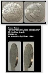 1962 - 25 Schilling (Şilin) Avusturya/ Gümüş (Ag 800 - 13 Gr.) KM#2892 (YBMA62)