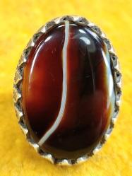 VINTAGE 925 GÜMÜŞ MONTÜRLÜ , DAMARLI KÖK AKİK TAŞLI EL YAPIMI BÜYÜK BOY YÜZÜK