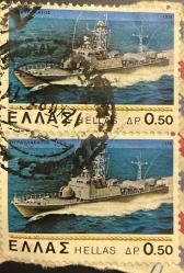 Yunanistan Pulu - Greece Stamp - Mektup Zarfından Kesilmiş / Postadan Geçmiş İkili Pul Filateli - DENİZ KUVVETLERİ TEMALI 1978 - 0,50 PARA - YABANCI PULLAR