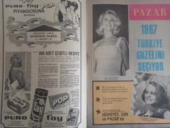Pazar Haftalık Aktüalite Sinema Tiyatro Müzik ve Magazin Dergisi - 8 Nisan 1967 - Sayı:550 - Filiz Akın - Devlet Devrim: ''Bundan sonra ben de fiyatımı artıracağım'' diyor - ''Hepsi dedikodu'' - Esen Püsküllü - Yücel Uçanoğlu - VOL Bali çorapları - Miss Maria Dornier - 1967 Türkiye Güzelini Seçiyor - Miss Margareta Arvidsson - Karpuz kabuğu denize düşmeden - Sevim Emre - ''Her filmde aşk yeniden başlar'' - Hülya Koçyiğit - Salih Güney - Sevdağ Ferdağ, Süleyman Turan'ın kahve falına bakıyor - Sahneden - Aydın Arıt - 300 Genç Kız - filiz Akın için kulüp kuracak fotoğraf ve haberi - Tam Takım Dergi