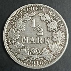@@ 1918 A Almanya 1/2 Mark @@ Gümüş @@
