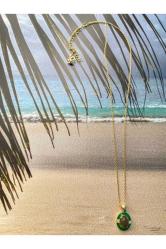 Oval Mineli Labradorit Taşlı Gümüş Kolye