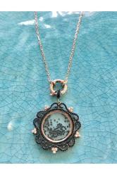 Siyah Zirconium Kristal Rose Kolye