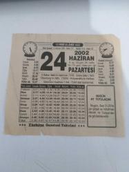 Efemera - TÜRKİYE GAZETESİ TAKVİMİ / 24 Haziran 2002 Pazartesi TAKVİM YAPRAĞI - 11/10.5 cm. - kitantik - kitaLog