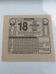 Efemera - TÜRKİYE GAZETESİ TAKVİMİ / 18 Haziran 1991 Salı TAKVİM YAPRAĞI - 11/10.5 cm. - kitantik - kitaLog