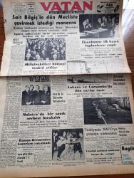 Vatan Gazetesi - 18 Şubat 1953 - Ahmet Emin Yalman Köşe Yazısı - Sait Bilgiç'in Dün Mecliste Çevirmek İstediği Manevra - Milletvekilleri Bütçeyi Tenkid Ettiler - Malatya Suikast Davasında Bir  Sanık Serbest Bırakıldı - Büyük Doğu Gazetesi - Japon Güreş Takımı Ankara'da 7 1 Yenildi - Türkiye'nin NATO'ya Girişinin Yıldönümü - Eisenhower İlk Basın Toplantısını Yaptı - Ankara Ve Çarşamba'da Dün Çaylar Taştı - Kore'de İki Türk Erinin Kahramanlığı -  Kadınlar Tekkesi Yazan Refik Halid Karay Yazı Dizisi - Hasan Refik Ertuğ Köşe Yazısı - Hoş Memo Karikatür - Japon Güreş Takımı - İsrail'deki Ruslar Ayrılıyor - Pariste Günün En Büyük Sanat Hadisesi İdil Biret'in Konseri - Türkiye Grekoromen Birincilikleri - Habeş Güneşi Yazı Dizisi - Türk Ticaret Bankası - Hoover Çamaşır Makinesi - Reosil Öksürüğü Keser - Pigal Naylon Çorapları - İstanbul Ankara İzmir Radyosu Programı - Haşim Mardin'e Ait Raman Gemisi Bremen'den Kaçarken Yakalandı - Hastalanan Leyla Gencer'e Resimde Buket Veriliyor