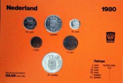 Hollanda 1/5/10/25 & 1/2½ Gulden 1980 Özel Folder'nda