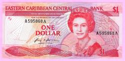DOĞU KARAYİPLER East Caribbean States ANGUILLA 1 Dollar 1988-1989 p21u UNC (TK 16 852) ÇİL