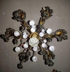 18278-MUHTEŞEM GÜZELLİKDE ANTİKA 6 KOLLU PİRİNÇ KRİSTAL TAŞLI AVİZE