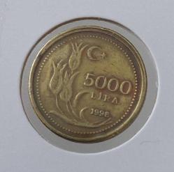 1998 BEŞ BİN 5000 LİRA MADENİ PİRİNÇ PARA ORİJİNAL ÇOK ÇOK TEMİZ M3RRR2