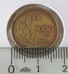 1998 BEŞ BİN 5000 LİRA MADENİ PİRİNÇ PARA ORİJİNAL ÇOK ÇOK TEMİZ M3RRR2