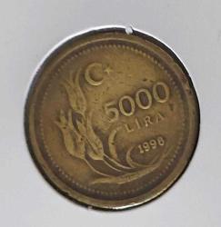 1998 BEŞ BİN 5000 LİRA MADENİ PİRİNÇ İNCE BASKI PARA ORİJİNAL ÇOK TEMİZ P3VVV2A