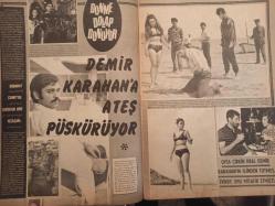 Pazar Haftalık Aktüalite Sinema Tiyatro Müzik ve Magazin Dergisi - 27 Haziran 1969 - Sayı:666 - Türkan Şoray - Bu sefer renklisi çekiliyor - Meltem Mete - Cüneyt Arkın - Behçet Nacar - Nebahat Çehre'yle sevişiyor diye Yeşilçam - Demir Karahan'a ateş püskürüyor - Sami Tunç - Uğur Güçlü - Yücel Uçanoğlu - Yılmaz Güney oysa Çirkin Kral Demir Karahan'ın elinden tutmuş, evinde onu misafir etmişti - Dönme Dolap Dönüyor - Semiramis Pekkan kürkçü dükkanına dönüverdi - Yeşilçam, Leyla Sayar'a dilediğini vermeyince - Kapalı Kutunun İçinde Bir Kadın - POP Deterjan Reklamı - Ümit Kader - Deniz Gürsoy - Turgut Karacaoğlu - Nejat Özbek - Tanju Okay - Dinç Türk - Oktay Boğazkesenli - Ünal Şahinoğlu - Dikkat! Yeşilçam'da uyuz salgını var - Ajda Pekkan - Erkan Özerman - Muammer Yeşil - Şerif Yüzbaşıoğlu - Erkan Özerman - Muammer Yeşil - Çiti Deterjan Reklamı fotoğraf ve haberi - Tam Takım Dergi