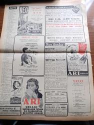 Vatan Gazetesi - 10 Ekim 1954 - Almanya Nereden Nereye Geldi Yazan Ahmet Emin Yalman Köşe Yazısı - Adnan Menderes Dün Yurda Döndü - Türk Alman Müşterek Resmi Tebliği - Irak Başvekili Nuri Sait Paşa Dün İstanbul'a Geldi - Ordu'nun Talim Ve İaşe Sistemi Değiştirilecek - Üstünde Kelimei Şehadet Yazılı  Palamut Balığı - Ahmet Sapasağlam Dindar Olduğu İçin Sakalı Şerifi Çalmış - Uçan Daireler Seyirlerine Devam Ediyor - Basın Suçlarının Affı İçin Tasarı Yapıldı - Bu Toprak Uyanacaktır Yazan Muzaffer Buyrukçu Yazı Dizisi - Şark Haberler Ajansı Kuruldu - Müslüman Kardeşler Takbih Edildi - Rüşvete Alışan İlk Osmanlı Padişahı 3. Murad Yazan Feridun Fazıl Tülbentçi Yazı Dizisi - Kleopatra Yazan Emil Ludwig Yazı Dizisi - Sinema Tenkidleri Yazan Oktay Akbal - Bette Davis Fotoğraf - Anthony Quinn Fotoğraf - Kader Feneri Yazan Jean Martet - Arı Unları - Nevrozin Ağrı Kesici - Ankara İstanbul İzmir Teknik Üniversite Radyosu Programı - Krem Pertev - Reo Kamyon - Olgunluktan Sınıfta Kalanlara Kolaylık