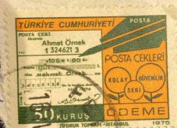 Mektup Zarfından Kesilmiş  / Postadan Geçmiş Pul Filateli -Damgalı - POSTA ÇEKLERİ PULU , 50 KURUŞ - Türkiye Cumhuriyeti - Turkish stamp, NOSTALJİK DOĞUM GÜNÜ HEDİYESİ