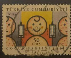 Mektup Zarfından Kesilmiş  / Postadan Geçmiş Pul Filateli - Damgalı - ÇOCUK SAĞLIĞI AŞI PULU, 50 LİRA - Türkiye Cumhuriyeti - Turkish Stamp, NOSTALJİK DOĞUM GÜNÜ HEDİYESİ