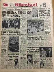 HÜRRİYET GAZETESİ 11 HAZİRAN 1965 YIL :18 SAYI :6146---Yunanistan ,Enosis için tavize hazırlamış ---Ürgüplü :Seçimlere kadar  istifa etmeyeceğim dedi ---Alican :CHP ve AP samimi değildir  dedi ---Yunanistan dan Kıbrıs ta barışın muhafazasını talep ettik ---Yemen de adam  öldürme  bedeli 30 bin Türk lirası ---Ayvansaray da  yapılan kotralar Almanya ya  ihraç ediliyor ---Katil  halterci , bir mesajla  arkadaşlarından af diledi ---Şehir Hattı Vapurlarında Yolcu ve Araç Sayısı Arttı ---Vietnam da ki Amerikalı Müşavirler Öldürüldü ---İzmir Fuar Göl Gazinosu : Nigar Uluerer ,Nezahat  Arat , Melahat Güngör ,İsmet Yazar ,Mualla Mercan ,----Almanya 22 bin işçi istedi ---Amerikalı Bir Er Ayda 5420 Lira Alıyor ---İstikbalin Einsteın i ---Milli Ligden ayrılırız ---İnternationale  8-6 galip geldi --Demirsporlular idmanda terlerken  Galatasaraylılar denize girdiler ----Dünya altının yarısı beş kat  yerin altında --Sakız çiğnemek gergin sinirleri  tedavi ediyor ----