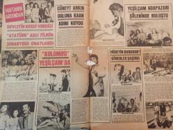 Pazar Haftalık Aktüalite Sinema Tiyatro Müzik ve Magazin Dergisi - 1976 Yılı - Sayı:1043 - Feri Cansel - Prenses Banu - Cüneyt Arkın oğluna Kaan adını koydu - Betül Işıl - Yeşilçam Adapazarı şöleninde buluştu - Kaleci Varol - Güler Gürsoy - Nalan Çöl - Mine Sarı - Nil Demirhan - Hülya Tuğlu - Müge Güler - Hüseyin Baradan - Alev Altın - Yılmaz Duru - Nevin Nuray - Betül Aşçıoğlu - ORhan Alkan - Ülkü Erakalın - Yeşim Yükselen - ''Esire'' cömertçe soyunuverdi - Ülkü Özen müzikten başka şey düşünmüyor - Funda Balcı ruhsal bunalımdan kurtulmak amacıyla Avrupa'yı dolaşacak - Türkan Şoray hem sarhoş oldu hem şarkı söyledi hem de dans etti - Harika Değirmenci konfeksiyon kralı sevgilisinin yatıyla Marmara'ya açıldı - Mine Sun da şarkıcı oldu - Sevgilisi Ünal Çulha, İzmir'de aşka dalan Mine Mutlu sonunda isyan bayrağı açtı - ''Bu hayat canıma tak dedi artık evlenmek istiyorum'' dedi - Arzu Okay iki gün sahneye çıkamadı - Feridun Hürel - Deniz Erkanat - Sevinç Tevs - Şehrazat - Tam Takım Dergi