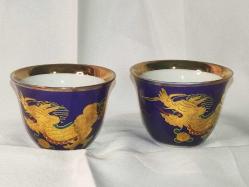 18296-ÇOK ŞAHANE 2 ADET KULPSUZ EJDERHA FİGÜRLÜ HAND MADE ÇAY FİNCANI