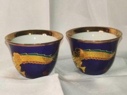 18296-ÇOK ŞAHANE 2 ADET KULPSUZ EJDERHA FİGÜRLÜ HAND MADE ÇAY FİNCANI