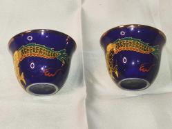 18296-ÇOK ŞAHANE 2 ADET KULPSUZ EJDERHA FİGÜRLÜ HAND MADE ÇAY FİNCANI