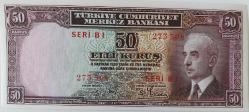 2.EMİSYON 50 KURUŞ İNÖNÜ BATAN GEMİ ORİJİNAL NATÜREL KAĞIT PARA SERİ AB1 273308 SERİ NUMARALI ÇİL ÇOK NADİR