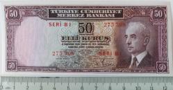 2.EMİSYON 50 KURUŞ İNÖNÜ BATAN GEMİ ORİJİNAL NATÜREL KAĞIT PARA SERİ AB1 273308 SERİ NUMARALI ÇİL ÇOK NADİR