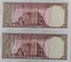 2.EMİSYON İNÖNÜ BATAN GEMİ RAKAM SIRALI 50 ELLİ KURUŞ ORİJİNAL KAĞIT PARALAR SERİ B23 051520-SERİ B23 051521 ÇİLALTI ÇOK NADİR