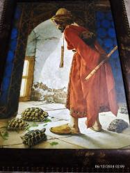 PLASTİK ÇERÇEVESİNDE KAPLUMBAĞA TERBİYECİSI TABLO 43X57 CM 2.EL