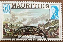 Mauritius Pulu - Mauritius Stamp - Mektup Zarfından Kesilmiş  / Postadan Geçmiş Pul Filateli - Damgalı -  Construction of Port Louis ,50 PARA - YABANCI PULLAR,  NOSTALJİK DOĞUM GÜNÜ HEDİYESİ