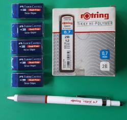 Versatil /Uçlu  Kalem 0.7 mm BEYAZ ROTRİNG  RAPİD Seri -+12 Tüp Faber Castell Min (Uç) +faber Castel Sınav Silgisi 5 Adet