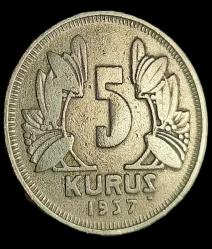 1937 5 Kuruş Nadir yıl