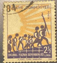 Mektup Zarfından Kesilmiş  / Postadan Geçmiş Pul Filateli - Damgalı - OKUMA YAZMA SEFERBERLİĞİ PULU , 2 1/2 LİRA - Türkiye Cumhuriyeti, -Turkish Stamp, NOSTALJİK DOĞUM GÜNÜ HEDİYESİ