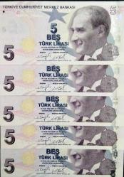 9. EMİSON 5 LİRA SERİ TAKİPLİ 5'Lİ LOT  ÇİL RESİMDEKİ ÜRÜN GÖNDERİLECEKTİR (X-31)