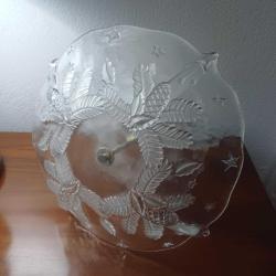 Antika Cam Sunum Tabağı,Cift Katlı,Büyük Boy