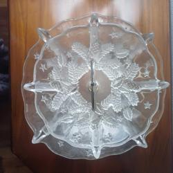 Antika Cam Sunum Tabağı,Cift Katlı,Büyük Boy